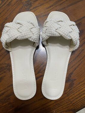 Lulu's Ivory Braided Beaded Slide Sandals